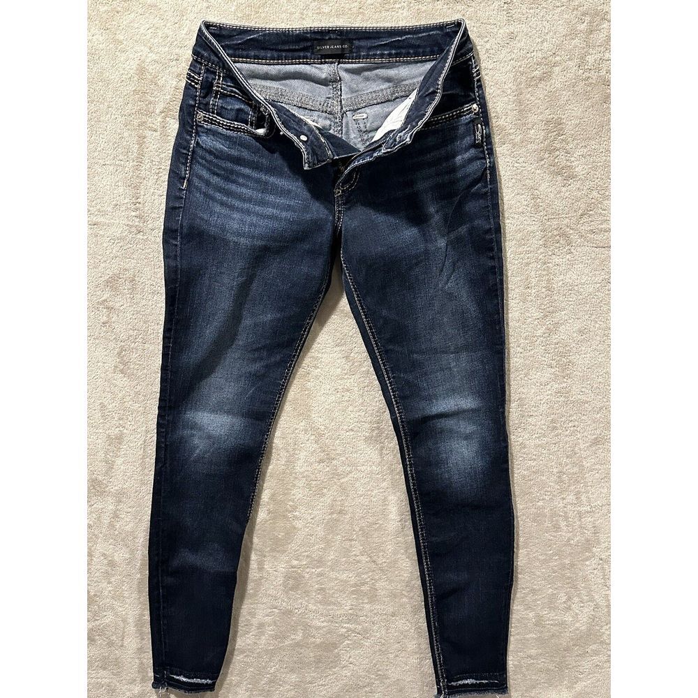 Silver Jeans Womens 27 Blue Suki Skinny Mid Rise Dark Wash Stretch Denim - Picture 5 of 15